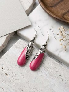 Chic Pink Drop Earrings with Filigree Detail