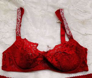Red Lace stone  bra with Panty Set