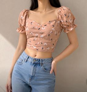 SSS Peach Floral Puff Sleeve Crop Top 🌸