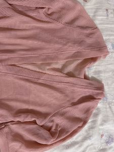 Soft Pink Ribbed Knit Cardigan