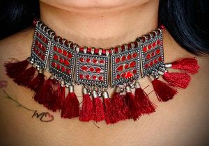 Boho Tassel Maroon  Necklace