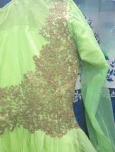 Luxe Neon Green Gown with Intricate GoldEmbroidery