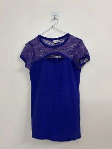 Blue Lace Detail Cutout Top