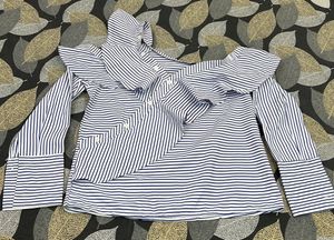 New Designer Chic Striped Ruffle Top