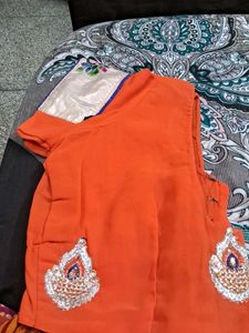 Orange Embroidered Saree