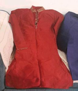 Red Men's Kurta with Gold Embroidery