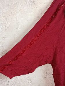 Boho Embroidered Maroon Tunic Top