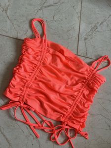 Neon Orange Ruched Camisole Top