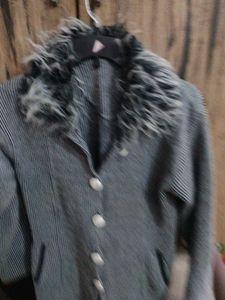Striped Fur Collar Coat
