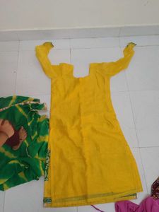 Yellow Kurta with Green Border