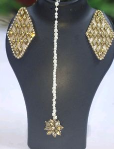Eyerring square forehead metal kundan Crystal Pear