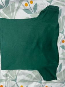 Deep V-Neck ribbed Green T-Shirt