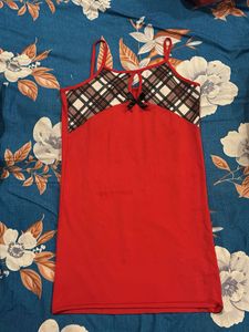 Red Nightdress with Plaid Detail