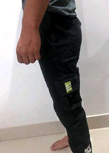 100% Cotton Black Cargo Pants for Men