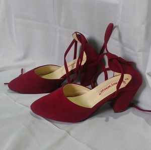 Maroon Lace-Up Block Heels