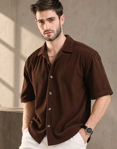 Men's Brown Short Sleeve Shirt