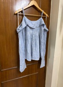 Blue Striped Off-Shoulder Top