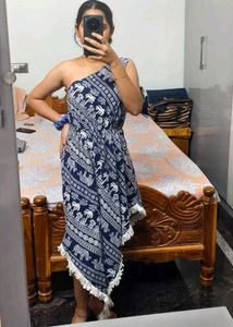 Blue Printed One Shoulder Dress