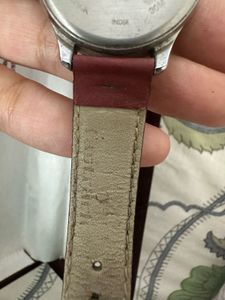 Fastrack Quartz Analog Red Dial Leather Strap Watc