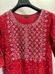 Vibrant Red Embroidered Kurta