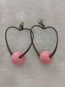 Heart Shape Earrings with Pink Beads