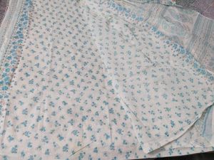 White Blue Floral Print Cotton Saaree🤍💙