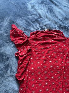 Red Floral Ruffle Top