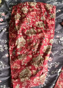 Red Floral Print Kurta Set with Dupatta