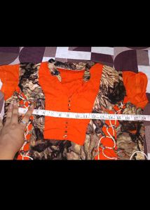 Orange &amp; Black Printed Kurta