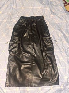 Black Faux Leather Cargo Pants