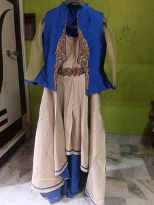Royal Blue and Golden Gown With Jacket