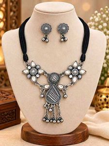 Oxidized Silver Choker Necklace Set