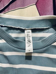 Sleeveless Striped Blue and White Crop top