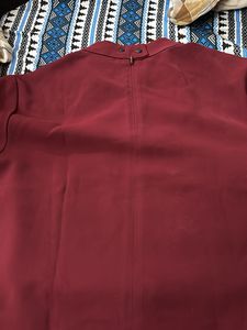 Maroon Mock Neck Pocket Blouse