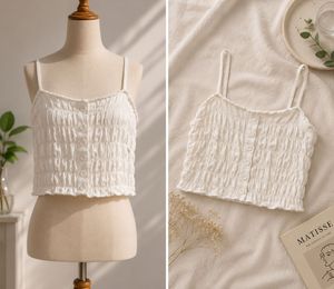 White ruched cami crop top