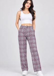 Plaid Print Stretch Pants