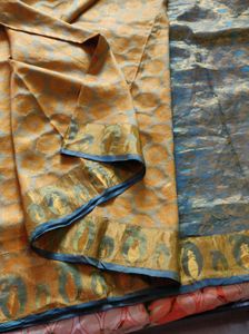 yellow and blue Korvai kanchipuram silk