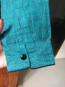 Linen Partywear Teal Blue Shirt MEN