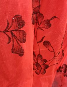 Fit Flared Floral Net &amp; Velvet Prom Dress