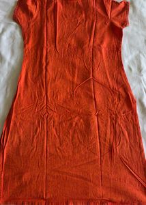 Embroidered Orange Kurta