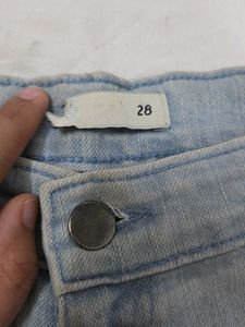 Light Wash Denim Shorts with Floral Embroidery