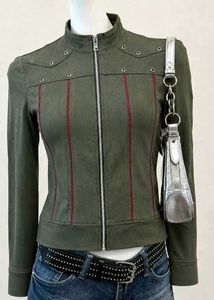 Olive Green Y2k Zip-Up Jacket