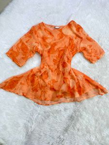 Vintage Orange Floral Sheer Mesh Top