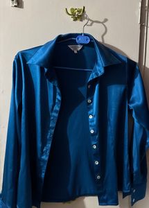 Elegant Teal Satin Shirt