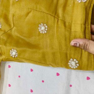 Elegant Golden Saree with Floral Embroidery