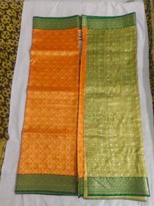 Beautiful Orange &amp; Green Silk Saree