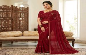 Elegant Maroon Embellished Saree