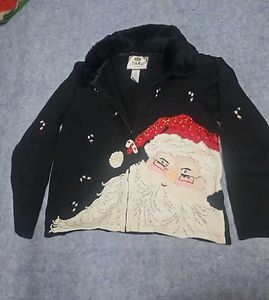 Black Cardigan/Sweater With Santa Embroidery