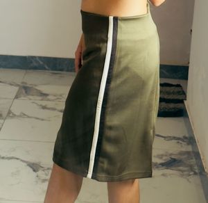 Olive Green Pencil Skirt with Side Stripe