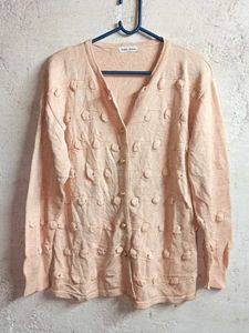 Ladies Fashion Peach Button-Down Cardigan